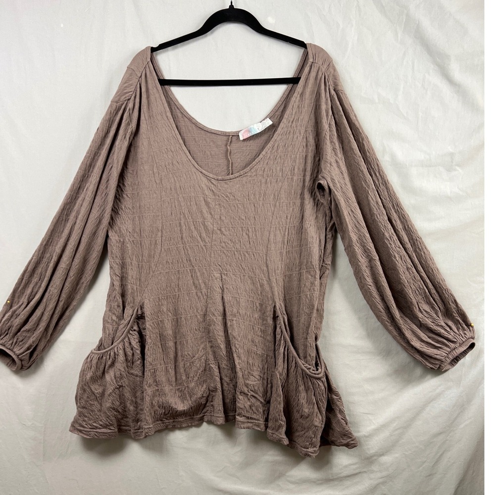 Free People Beach Tunic Top Womens Medium Mauve Crinkle Gauze Pockets Boho